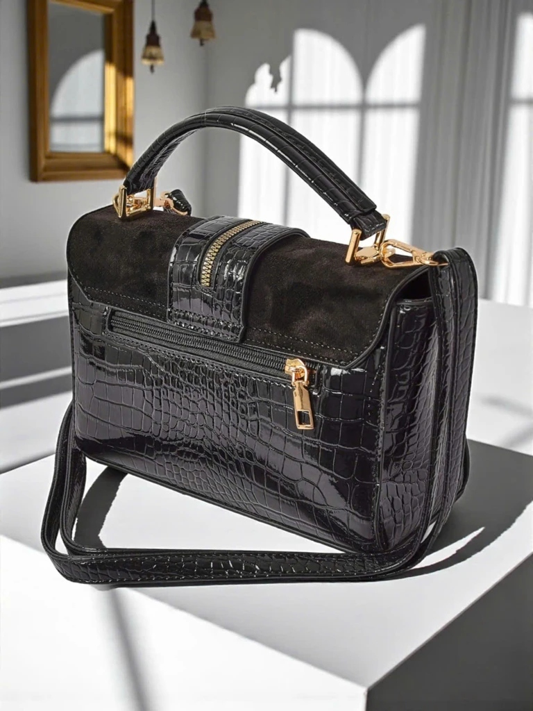 Дамска чанта Cassia Nero класическа черна еко кожа велур стилна