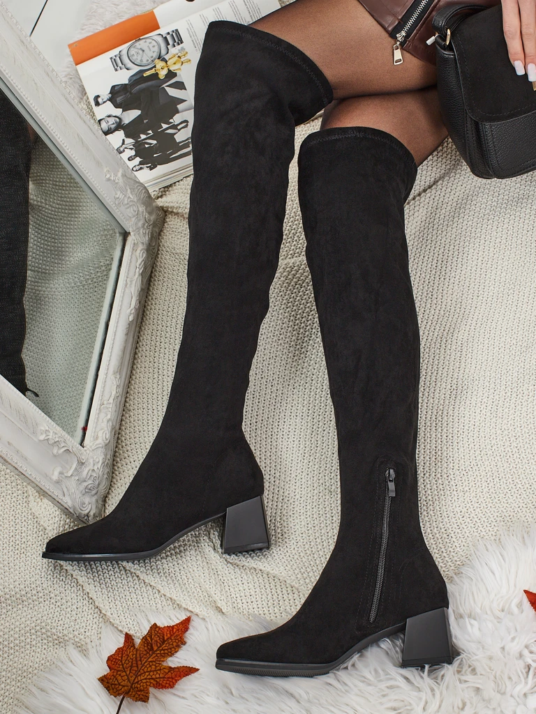 Дамски ботуши над коляното от еко велур Dovrisse