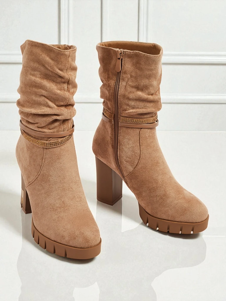 Дамски еко велурени боти до глезена на ток BrambleDusk