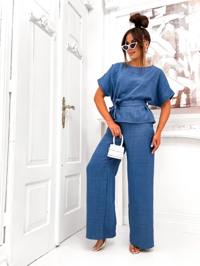 Royalfashion Женски комплект с блуза с къс ръкав и широки панталони