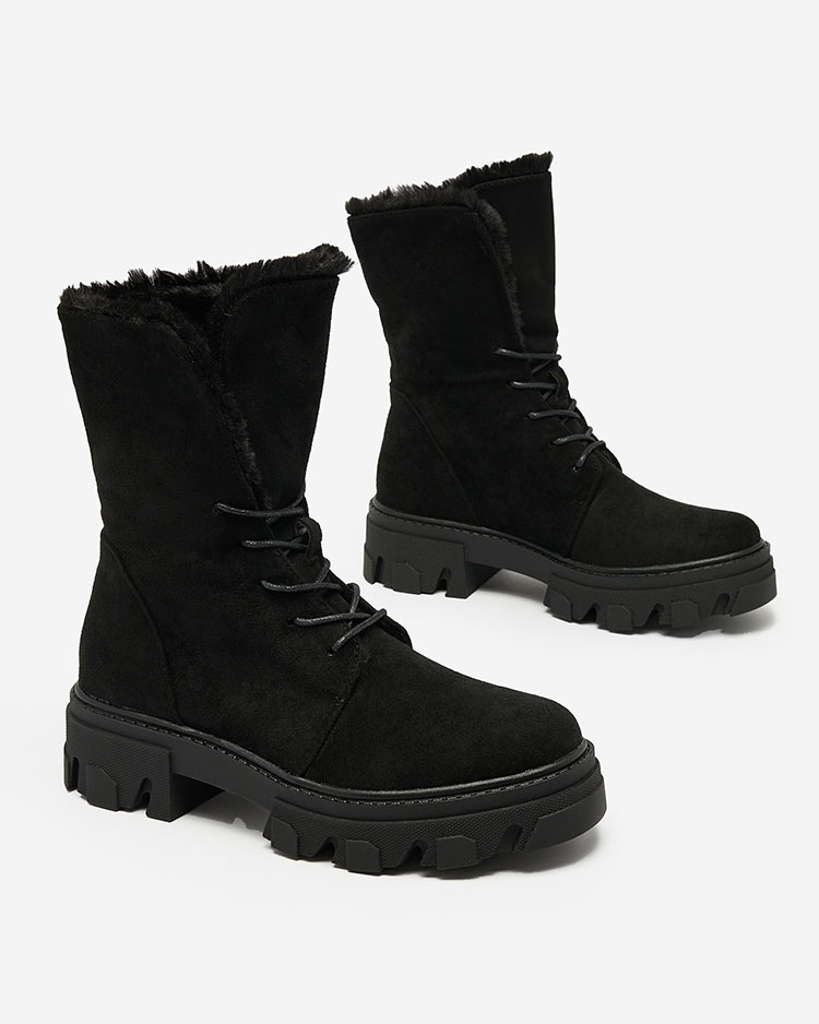 Royalfashion Черни дамски ботуши с връзки Cavenma