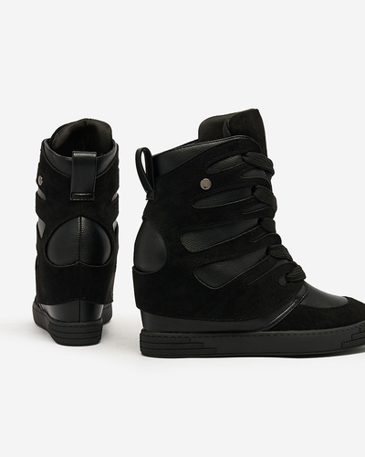 Royalfashion Черни дамски спортни ботуши на ток Pamstinsa