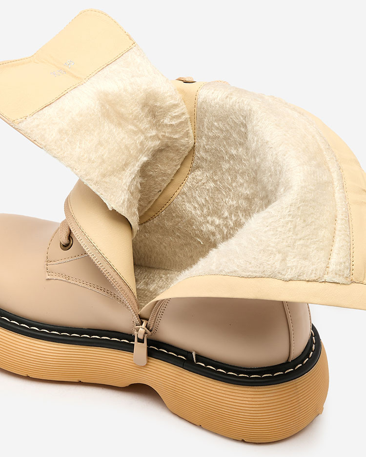 Royalfashion Бежови дамски ботуши с връзки на масивна подметка Diret