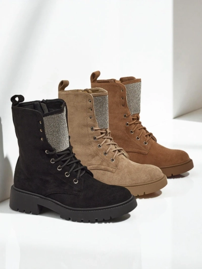 Дамски еко велурени боти с връзки Ferlyne