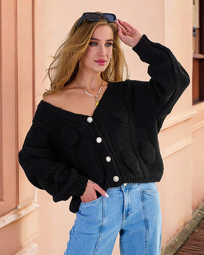 Royalfashion Дамски плетен пуловер с копчета