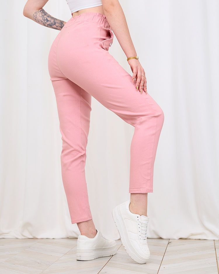 Royalfashion Розов дамски прав панталон от плат