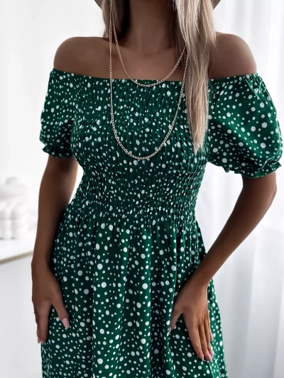 Зелена дамска макси рокля в грах- Облекло