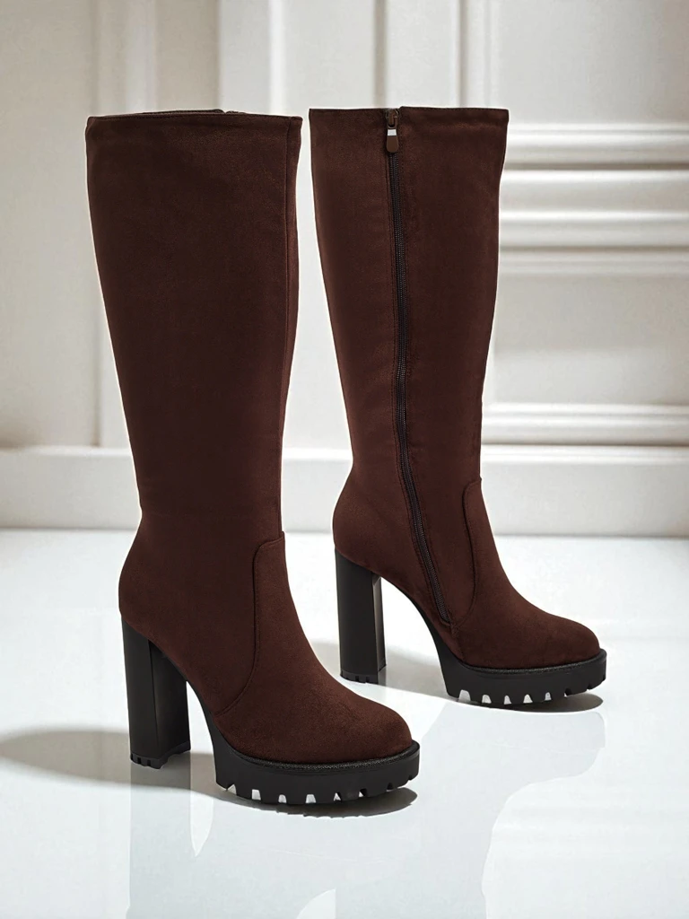 Дамски еко велурени ботуши на ток GaleNest