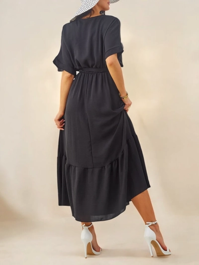 Royalfashion Женска миди рокля с къси ръкави и декоративни копчета