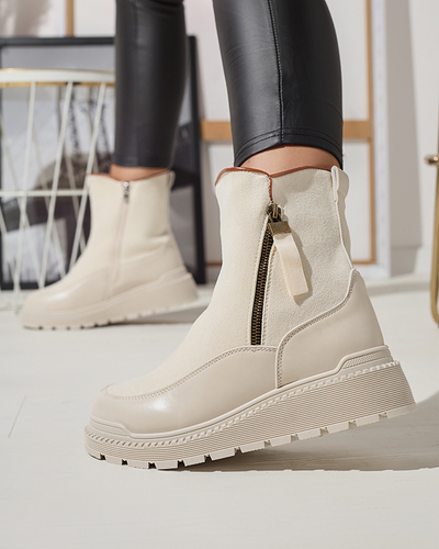 Кремави дамски ботуши с плосък ток Mefina- Footwear