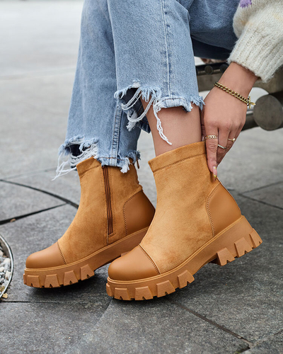 Royalfashion Дамски ботуши с плосък ток в цвят камила Leffoi