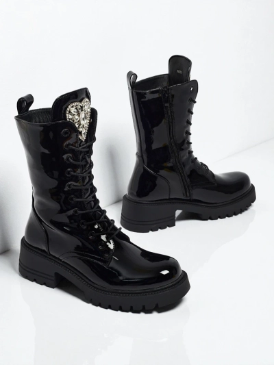 Лакирани дамски боти с връзки Emelune