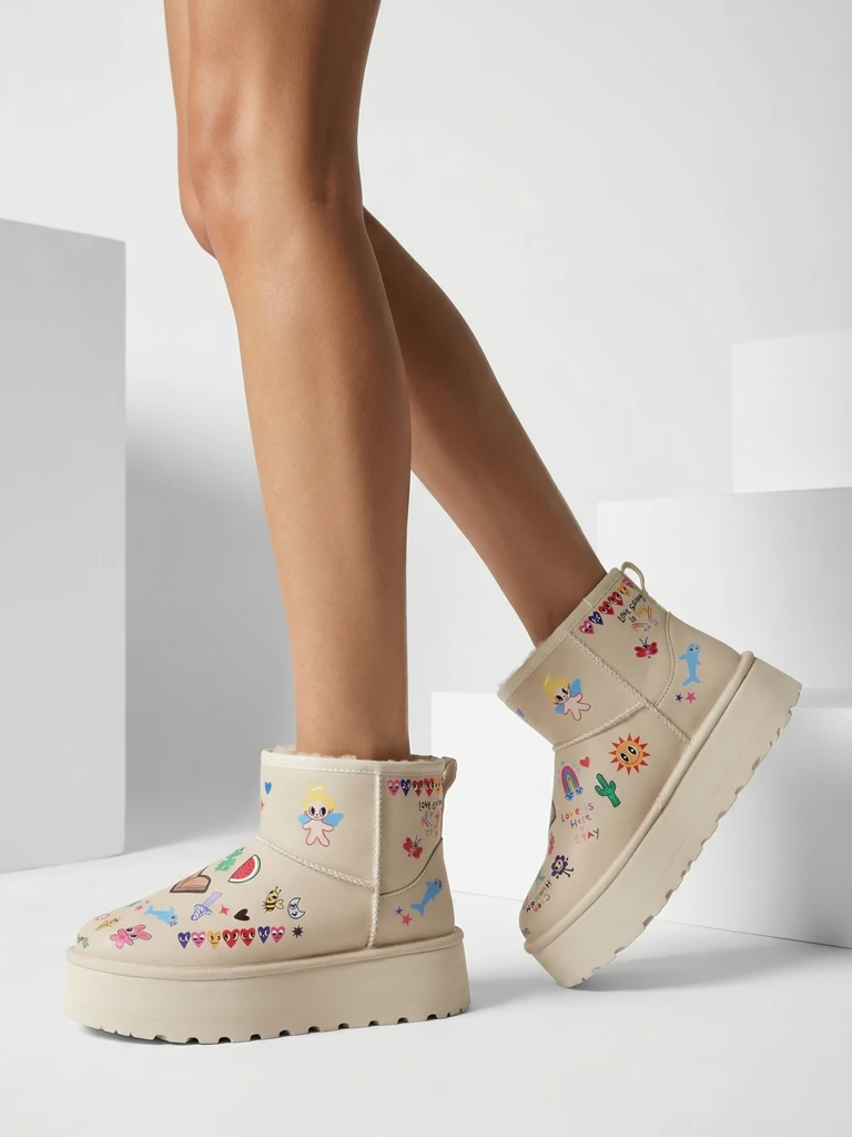 Ройалфешън Къси дамски снягоботи с наклейки Ханага