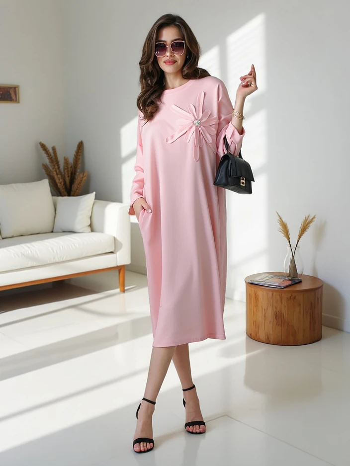 Royalfashion Женска миди рокля с голям размер и цвете