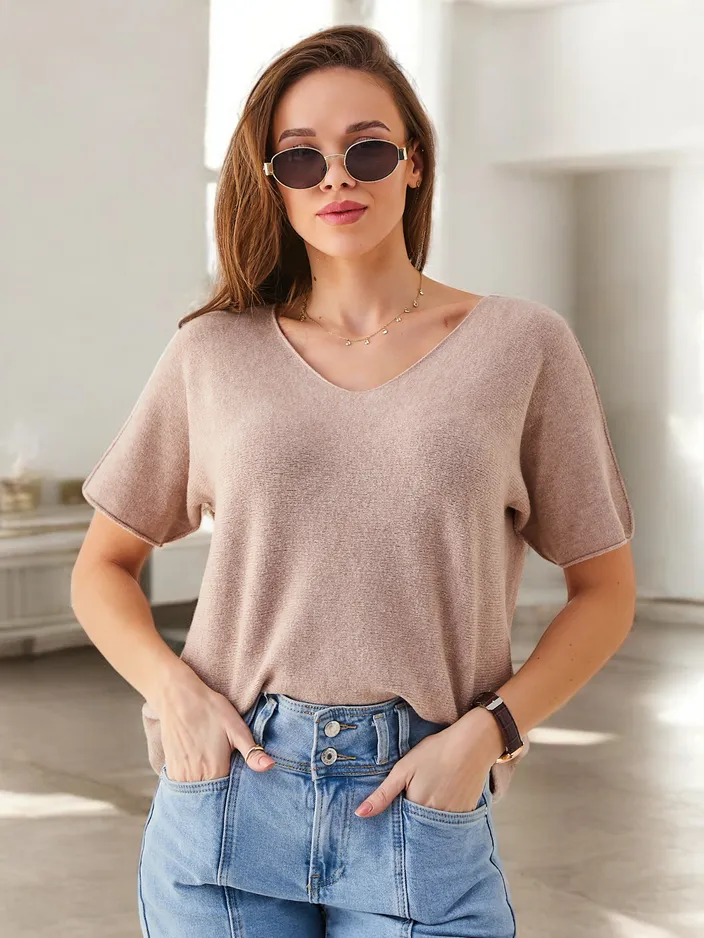 Royalfashion Тънък дамски пуловер с къси ръкави