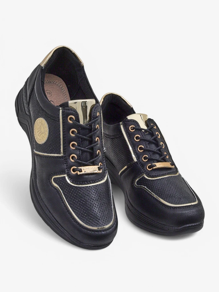 Дамски сникърси на платформа Callista Nero екологична кожа черни