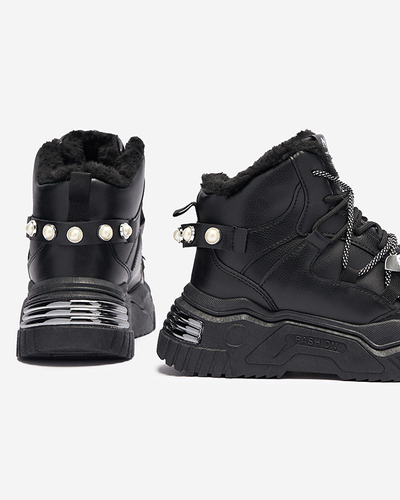 Czarne sneakersy z ociepleniem Pommie - Obuwie