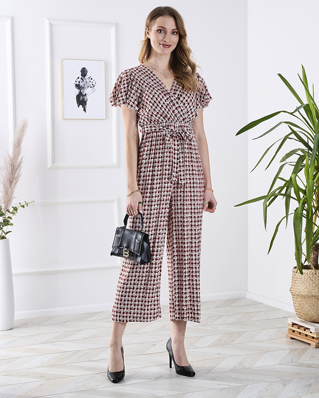 Дълъг дамски гащеризон с връзки в червено - Облекло