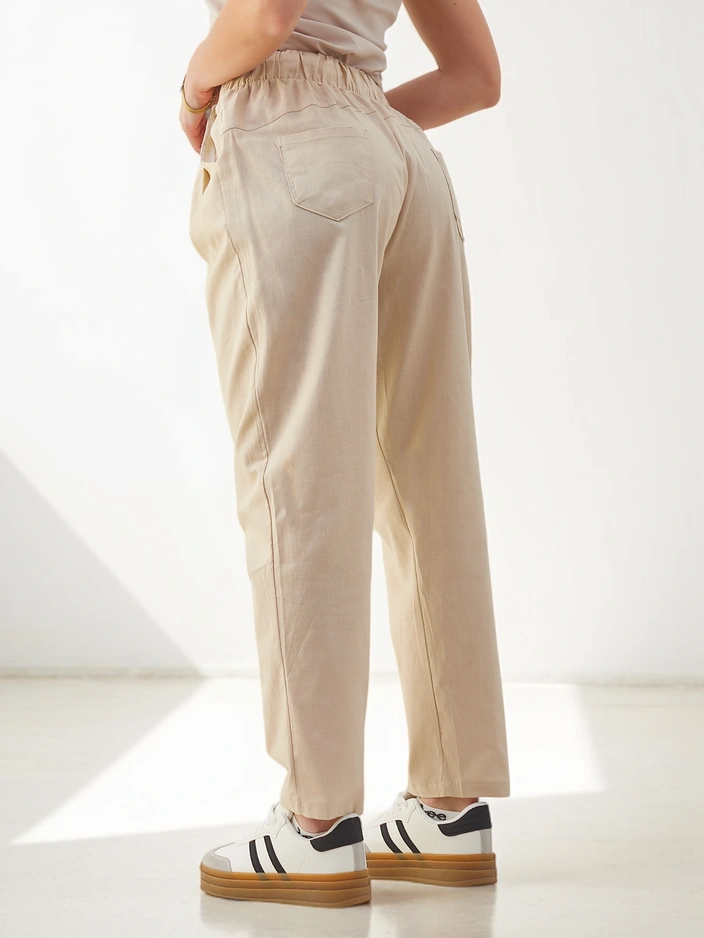 Роялфешън Памучни прави дамски панталони с връзка на талията