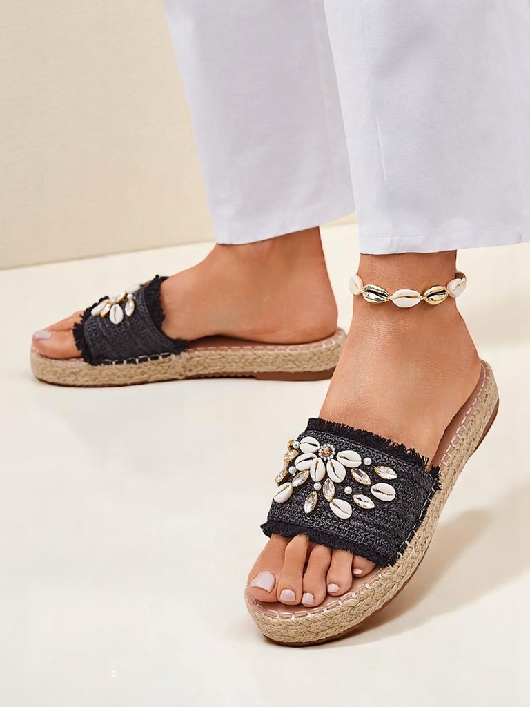 Дамски сандали Royalfashion Helena Decor черни еспадрили с мидички