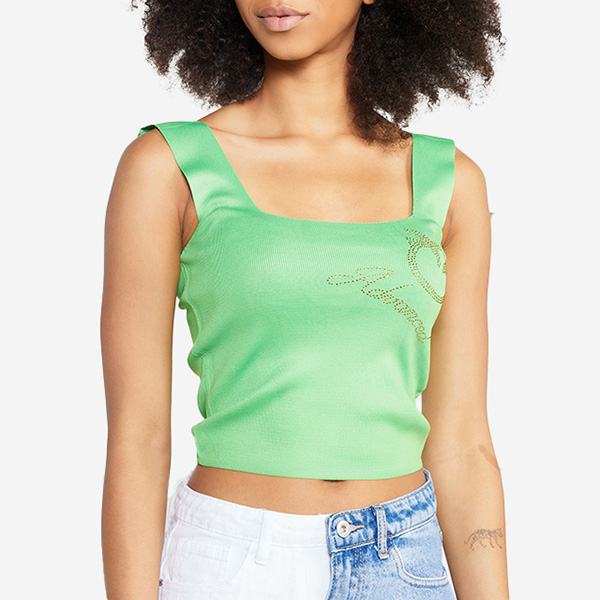 Zielony damski crop top na ramiączkach- Odzież