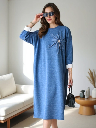 Royalfashion Женска миди рокля от плат, оувърсайз с цвете