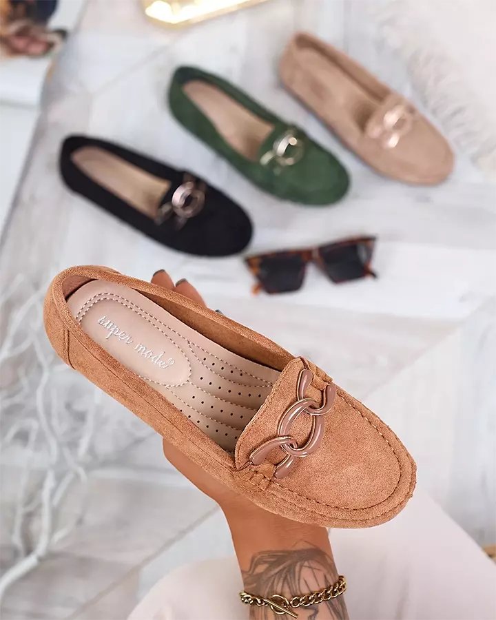 Дамски мокасини в цвят камила с верижка Lertika - Обувки