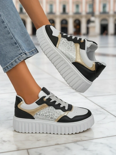 Дамски сникърси Royalfashion Callista платформа черни еко кожа размер 40