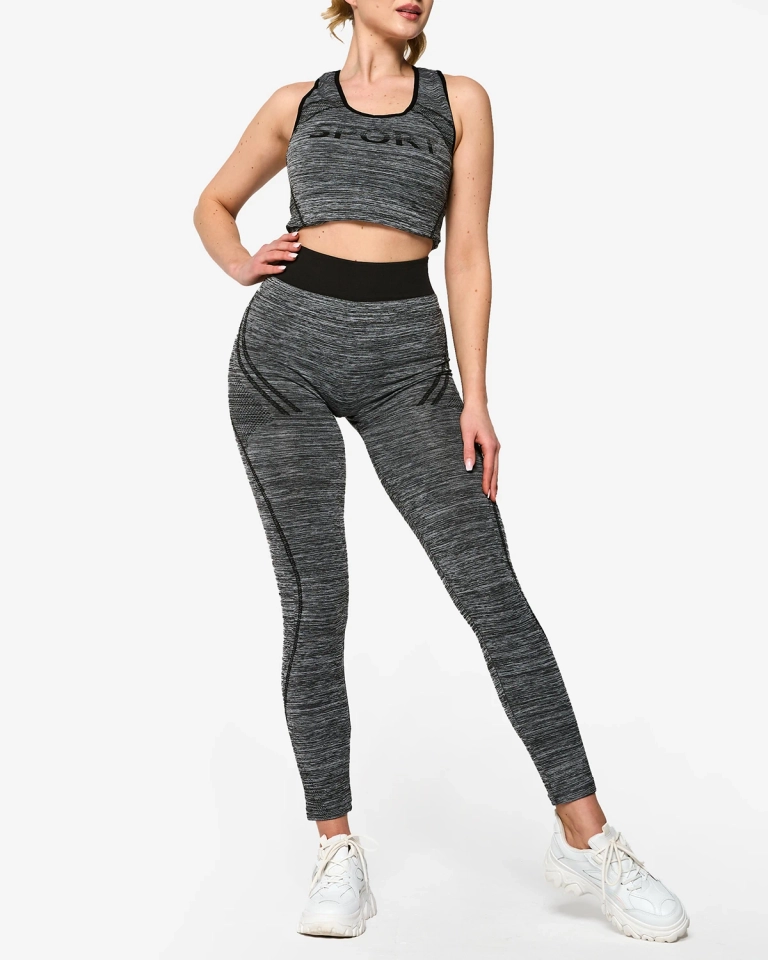 Сив дамски спортен комплект с черни вложки - Облекло