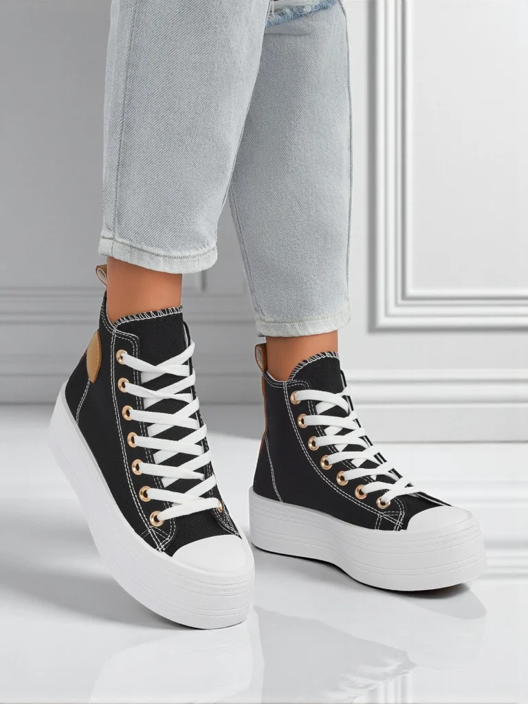 Дамски маратонки Callisto Nero на платформа, плат, черни, лято/есен