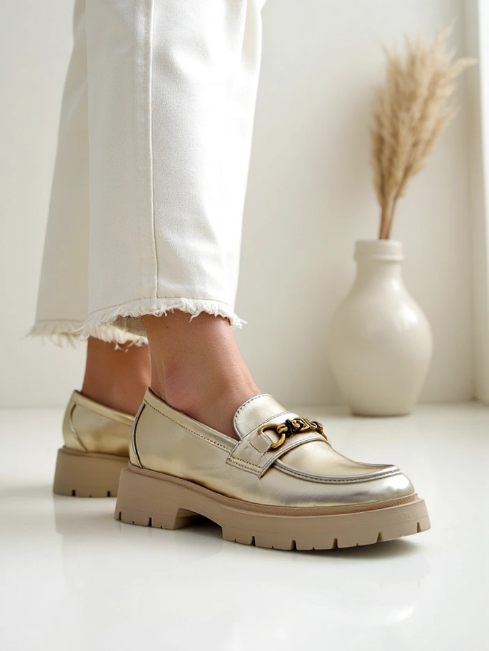 Royalfashion Женски мокасини с позлата Goldlove