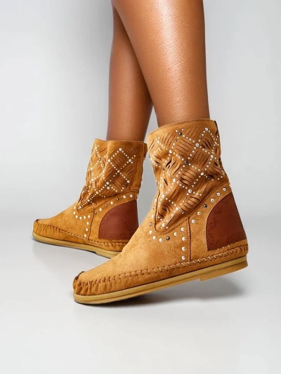 Боти до глезена за жени Royalfashion с ниска платформа и пиронче Индийски стил