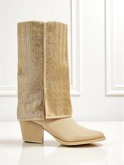 Дамски еко кожени боти на ток с декоративна горна част Virelia