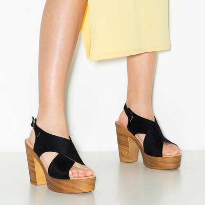 Czarne damskie sandały na wysokim słupku Inga - Obuwie