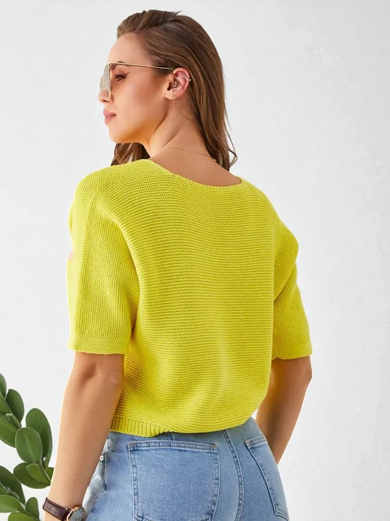 Кралска мода; памучен дамски къс пуловер с пеперуди