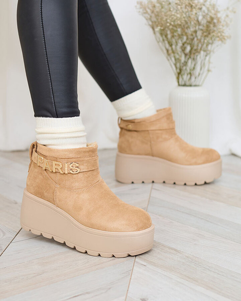 Royalfashion Светлокафяви дамски обувки a'la ботуши за сняг с орнамент Parisela