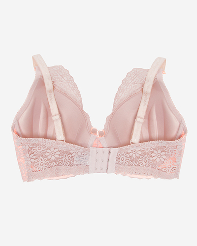 Biustonosz damski różowy z szarą koronką - Bielizna