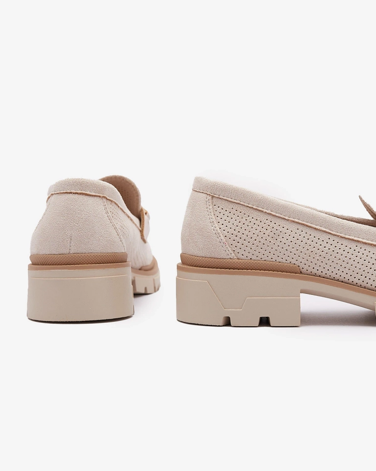 Кремави ажурни дамски мокасини с верижка Imerila - Обувки