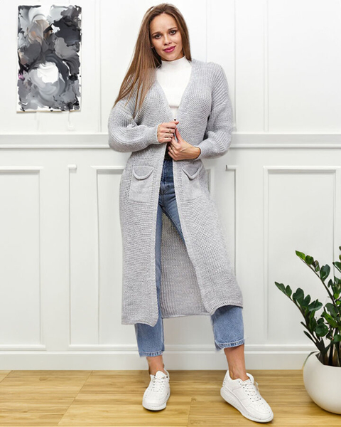 Royalfashion Сив дамски пуловер с покривало