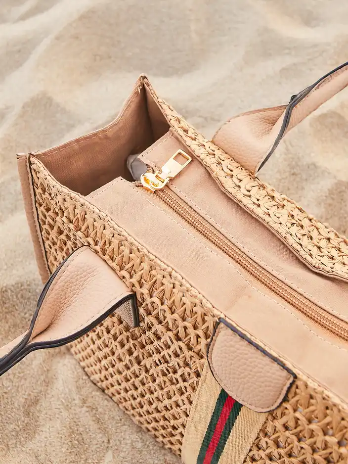 Royalfashion Голяма плажна чанта от слама за жени лято