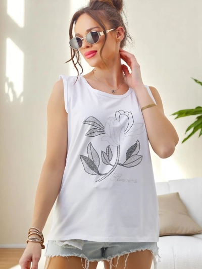 Royalfashion Памучен дамски потник с камъни СВЕТИ