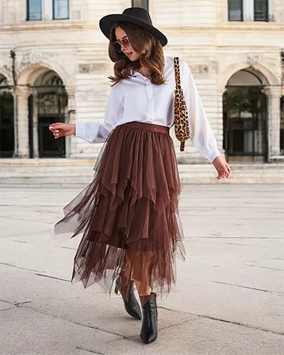 Дамска двуслоен миди пола Royalfashion