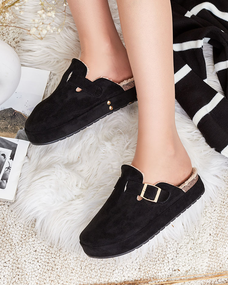 Royalfashion Дамски чехли с овча кожа и катарама Kajis