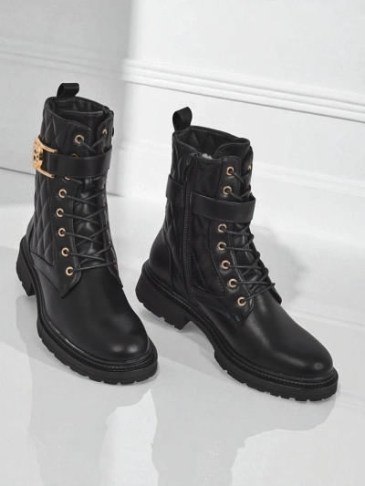 Дамски боти с ефектна капитонирана еко кожа Sable Rose