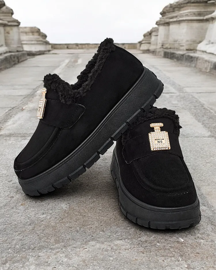 Черни обувки Kalliope с платформа и пух