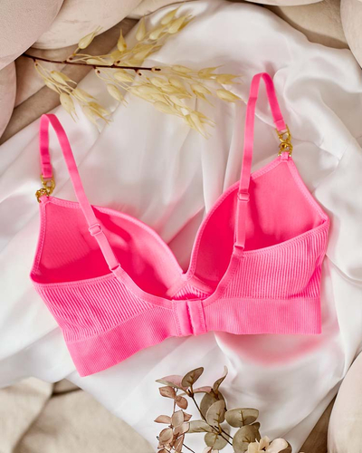 Royalfashion Дамски оребрен сутиен с декоративни презрамки