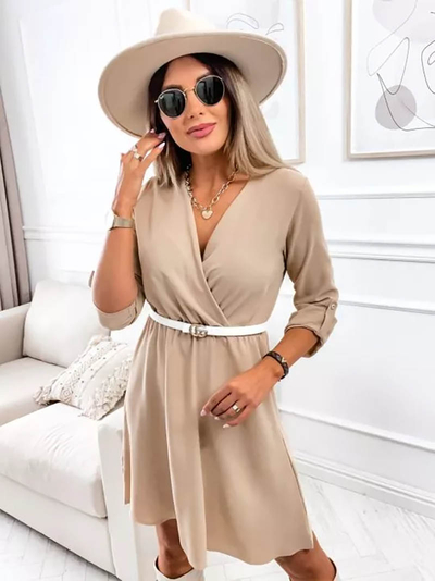 Дамска къса бежова рокля - Clothing