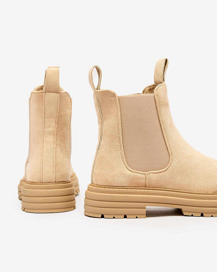 Royalfashion Бежови дамски ботуши с декоративна каишка Loffdo