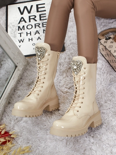 Лакирани дамски боти с връзки Emelune