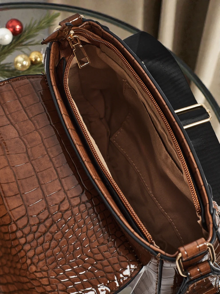 Дамска чанта Aurora Тъмнoкафява Кожена Елегантна